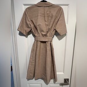 Sharagano Beige O-Ring zip up midi dress with pockets